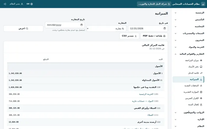 Daftrix: الميزانية والقوائم المالية